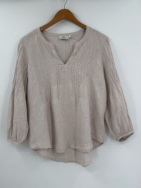 Vineyard Vines Linen Pintuck Popover 3/4 Sleeve | Beige | Small